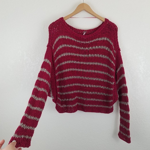 Free People Sweaters - Free People Red Striped Chunky Knit Sweater. Red